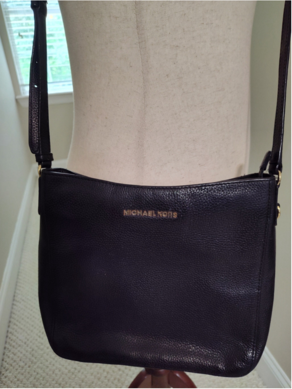 Black Pebbled Leather Michael Kors Crossbody Handbag